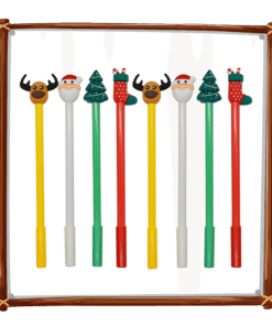 Caneta Decorada de Gel com Temas Natalinos (Rena, Árvore, Papai Noel)